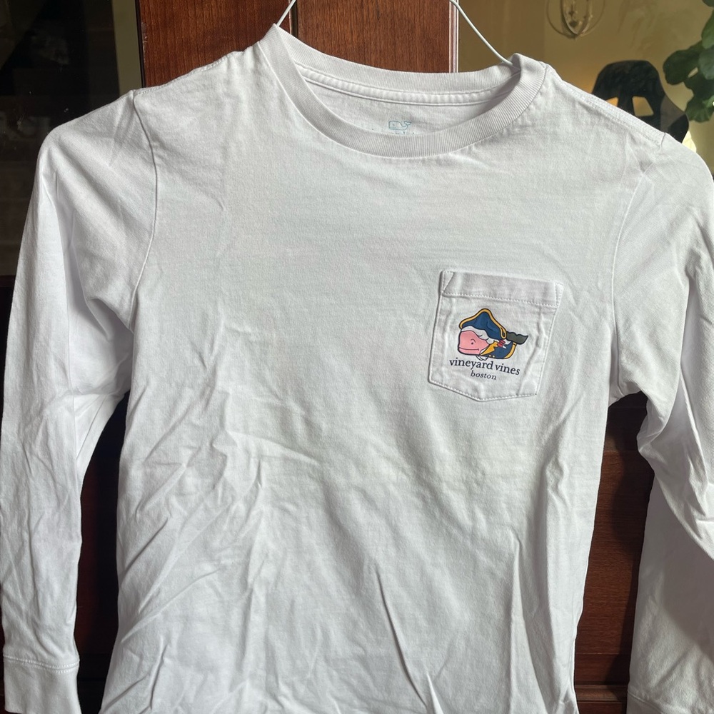 Vineyard Vines Kids White Long Sleeve Tee with Pocket-Boston